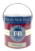 A tin of Farrow & Ball modern emulsion paint, Cooking Apple Green number 32, 2.5 litre. Note: The ti
