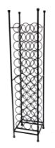 An ebonised freestanding metal wine bottle rack, 162cm high, 36cm wide, 34cm deep.