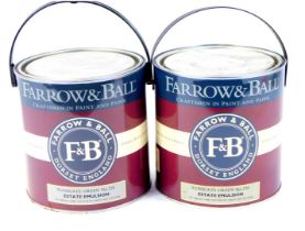 Two tins of Farrow & Ball estate emulsion paint, Tunsgate Green number 250, 2.5 litre. Note: The tin
