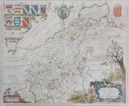 After Johannes Blaeu. A hand coloured map of Northamptonshire, Comitatus Northantonensis, bearing