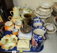 Decorative china and effects, to include a graduated set of three pottery Trarquilline Etruria jugs,