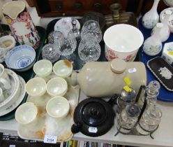 An onyx goblet set, black teapot, cruet set, Thomas Webb glass ware, Wedgwood Meadow Sweet pattern d