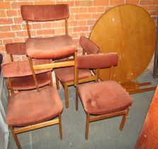 A mid century extending dining table, the circular top on square legs, top 116cm diameter, together