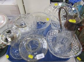 Pressed and moulded glass ware, comprising punch bowl, vase, claret jug, table lamp, etc. (1 tray)