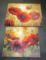 Two printed canvases of poppies.