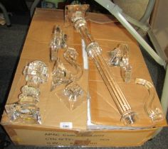 A pair of glass four branch candelabra, approx 73cm high overall. (AF)