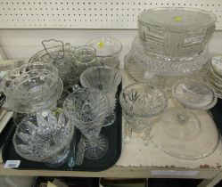 Various glassware, to include moulded glass bowls, trumpet vases, salad servers, part cruet, cake st
