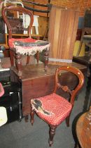 A pair of Victorian mahogany balloon back dining chairs, with over stuffed seats, together with an e