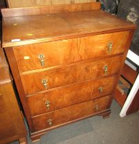 A walnut chest of four drawers, 95cm high, 80cm wide, 44cm deep.