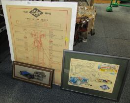 Three Riley related pictures, to include a Riley 9 lubrication chart, explanation of symbols, in cli