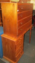 A pine dressing table, together with a mid century teak mirror back dressing table, the base with fo