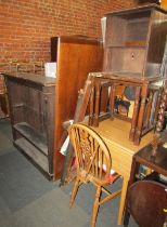 A group of furniture, to include a drop leaf kitchen table, oak bookcase, oak nest of two tables, wh