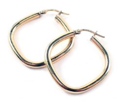 A pair of shaped square hoop earrings, yellow metal stamped 375, 2.3g.