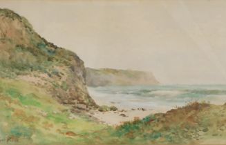 Chas (Charles) Potter (1832-1907). Coastal landscape, watercolour, 23cm x 37cm.