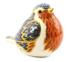 A Royal Crown Derby robin paperweight, no button, red back stamp.