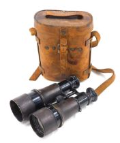 A pair of Lemaire of Paris field binoculars, engraved with military arrow, in a brown leather case s
