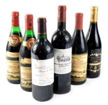 Six mixed bottles of red wine, to include three bottles of Marmorot Gran Reserve 2008 Rioja, Martin