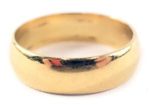 A 22ct gold wedding band, of plain design, ring size K½, 5.2g.