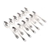 Twelve silver teaspoons, comprising a set of six fiddle pattern and thread topped Victorian silver t