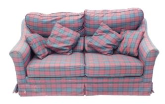 A Charnwood Casual Classics sofa, upholstered in tartan, and matching armchair, and a stool, the sof