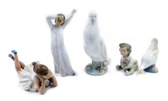 A quantity of Nao porcelain figurines, to include dove, ballet dancer, etc.