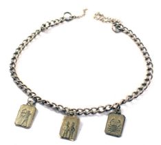 A curb link bracelet, with Egyptian panelled ingots, and safety chain, lacking clasp, 18cm long, yel