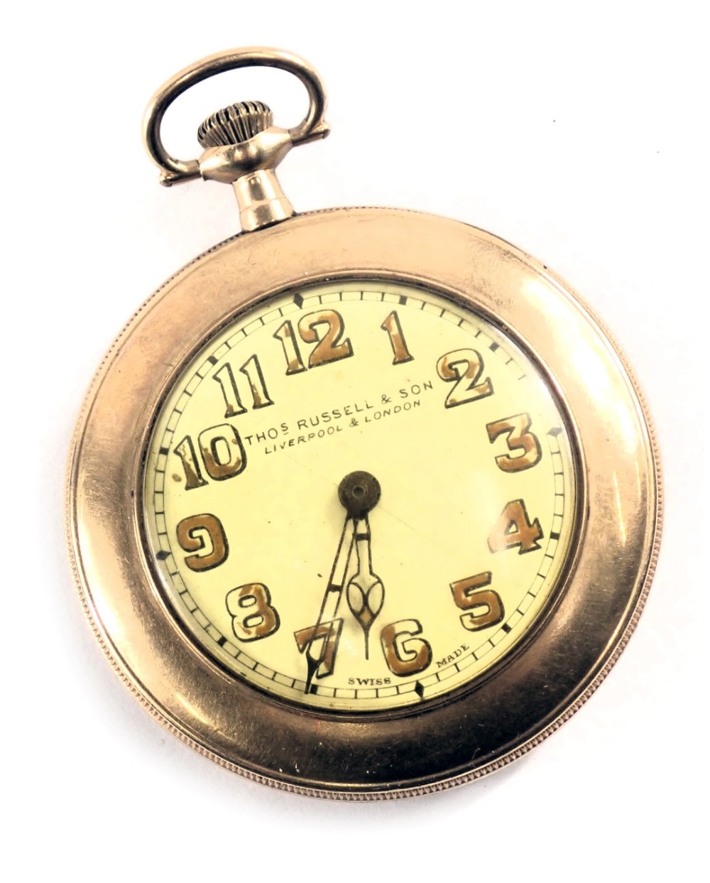 A Thomas Russell & Sons of Liverpool pocket watch, the oval white enamel face with painted numbered