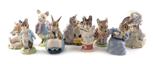 Nine Beswick Beatrix Potter figures, comprising Johnny Town-Mouse, Rabbit and Bunnies, Pigling Blank