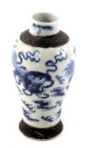 A late 19thC Chinese blue and white vase, with bronze effect bands, 18cm high.