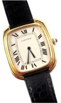 A gentleman's Cartier wristwatch, the rectangular dial with Roman numerals, surrounded by a moulded