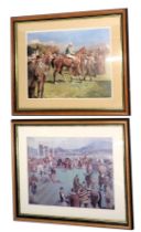 After Alfred Munnings. horse racing scenes, coloured print, 48cm x 62cm, and another similar.