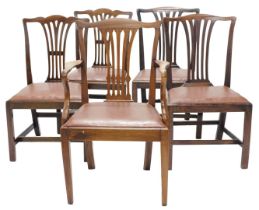 Five 19thC and later dining chairs, a 19thC oak open armchair and four associated side chairs each w