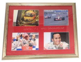 A montage of Lewis Hamilton photographs, for the World Championship season 2008, bearing signature,