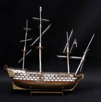 A scale model of HMS Victory, with three masts, various fitted cannon, part gilt metal hull, etc., 1