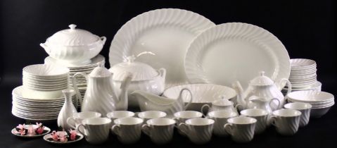 A Wedgwood white fluted part dinner and tea service, to include tureens, oval meat dishes, teapot, c