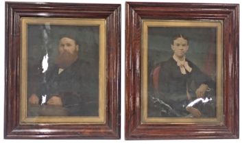 A pair of Victorian photographs, each later hand tinted, in contemporary rosewood moulded frames, 86