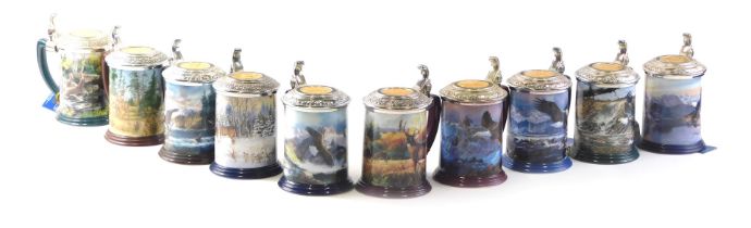 A set of ten Franklin Mint collectors tankards, each of differing form, to include Majestic Solitude