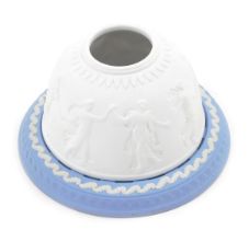 A Wedgwood blue and white Jasperware night light, the domed top decorated with maidens wearing flowi