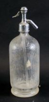 An early 20thC soda siphon for Simpkin & James of Leicester, 30cm high.