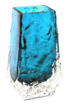 A Whitefriars turquoise coffin shaped vase, with textured finish, 13cm high.