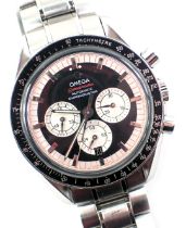 An Omega Speedmaster automatic chronometer gentleman's wristwatch, with a silver and blackened dial