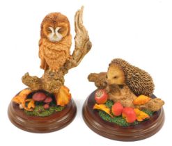 A Worcestershire Artists hand painted figure of an owl, and other hedgehog.