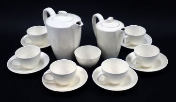 A Poole pottery white finish tea and coffee set, comprising teapot, coffee pot, seven cups and six s