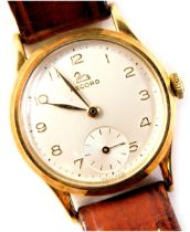 A Record 9ct gold cased gent's wristwatch, with a silvered numeric dial, second subsidiary dial and