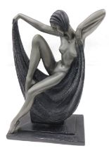A resin figure of an Art Deco nude, on a rectangular base, 60cm high.