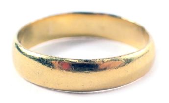 A 22ct gold wedding band, of plain design, ring size R½, 4.8g all in.