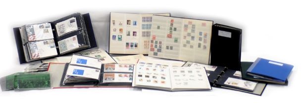 A collection of stamps, five albums of QEII, European, etc., and first day covers etc.