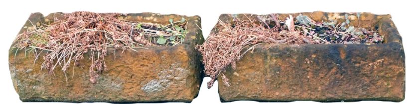 A pair of reconstituted rectangular planters, 47cm wide.