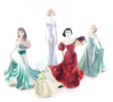 Five Coalport ladies, comprising four large, Claire, Ladies of Fashion Margaret, Silhouettes Nicola,