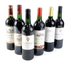 Six bottles of mixed French red wine, to include two bottles of Croix Des Bardes Pomerol 2006, Chat